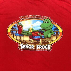 Vintage Senor Frogs Puerto Rico XL Red Shirt When Nature Calls Beer Beach Lizard